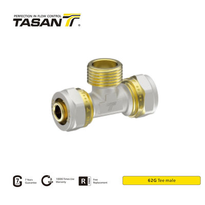 Raccordi a compressione in ottone da 16 mm per tubo in rame Tee maschio in ottone anticorrosivo 62G