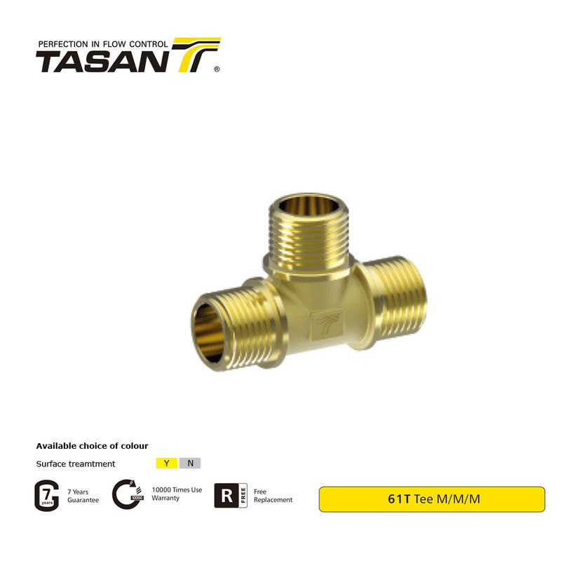 Connettore a T in ottone M/M/M Raccordo a T maschio in ottone da 1/4 di pollice '~ 2 pollici 61T