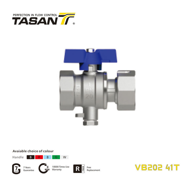 Valvola a sfera TSP in ottone VB202 41T con dado girevole e maniglia in alluminio a farfalla PN 20Bar